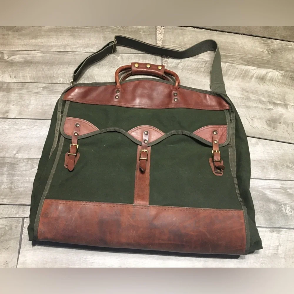 Diamond Bluff Battenkill Leather Duffel Travel Garment Clothing Bag Vintage USA